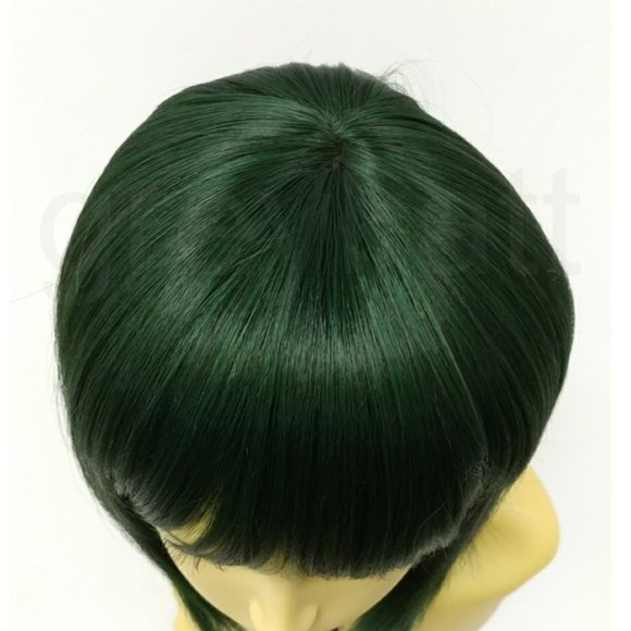 Green long bob heat resistant wig w/ bangs - Picture 4 of 5